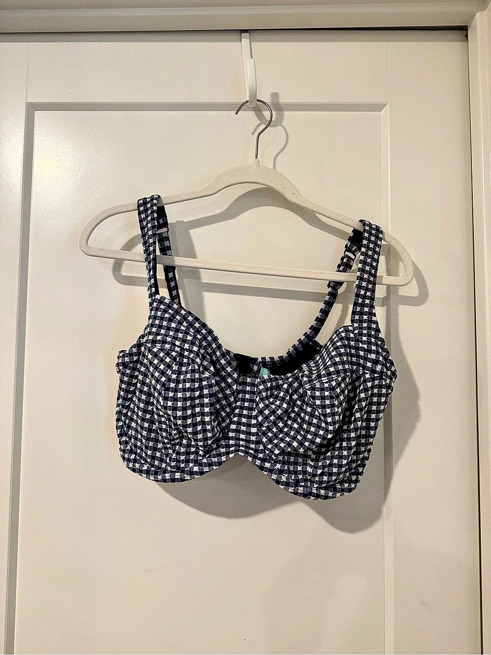 Panache Olivia Checkered Bikini Top in Blue & White Size 36H